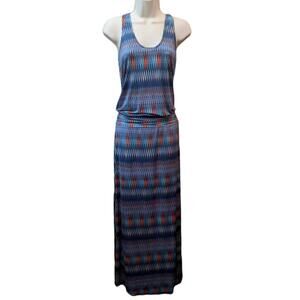 Veronica M Blue Drop Waist Maxi Zig Zag Racerback Dress X-Small